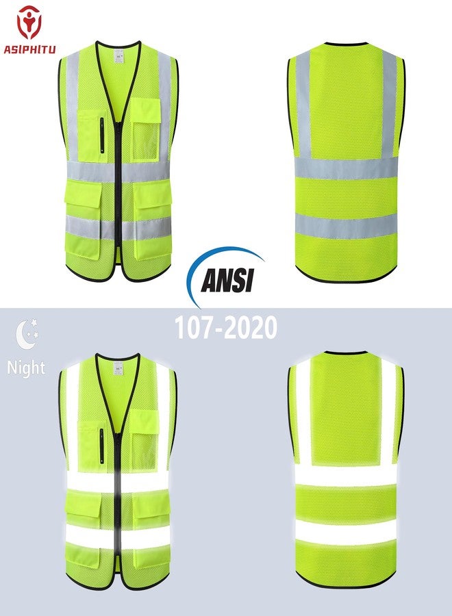 ASIPHITU Safety Vest for Men Women High Visibility Vest with Construction Pockets and zipper front Hi Vis Security Vest with Reflective Strips Meets ANSI/ISEA Standard (173-Yellow-M) - Image 3