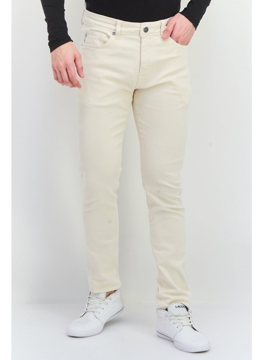 Selected Homme Men Slim Fit Solid Non Stretchable Denim Jeans, Off White  - Image 1