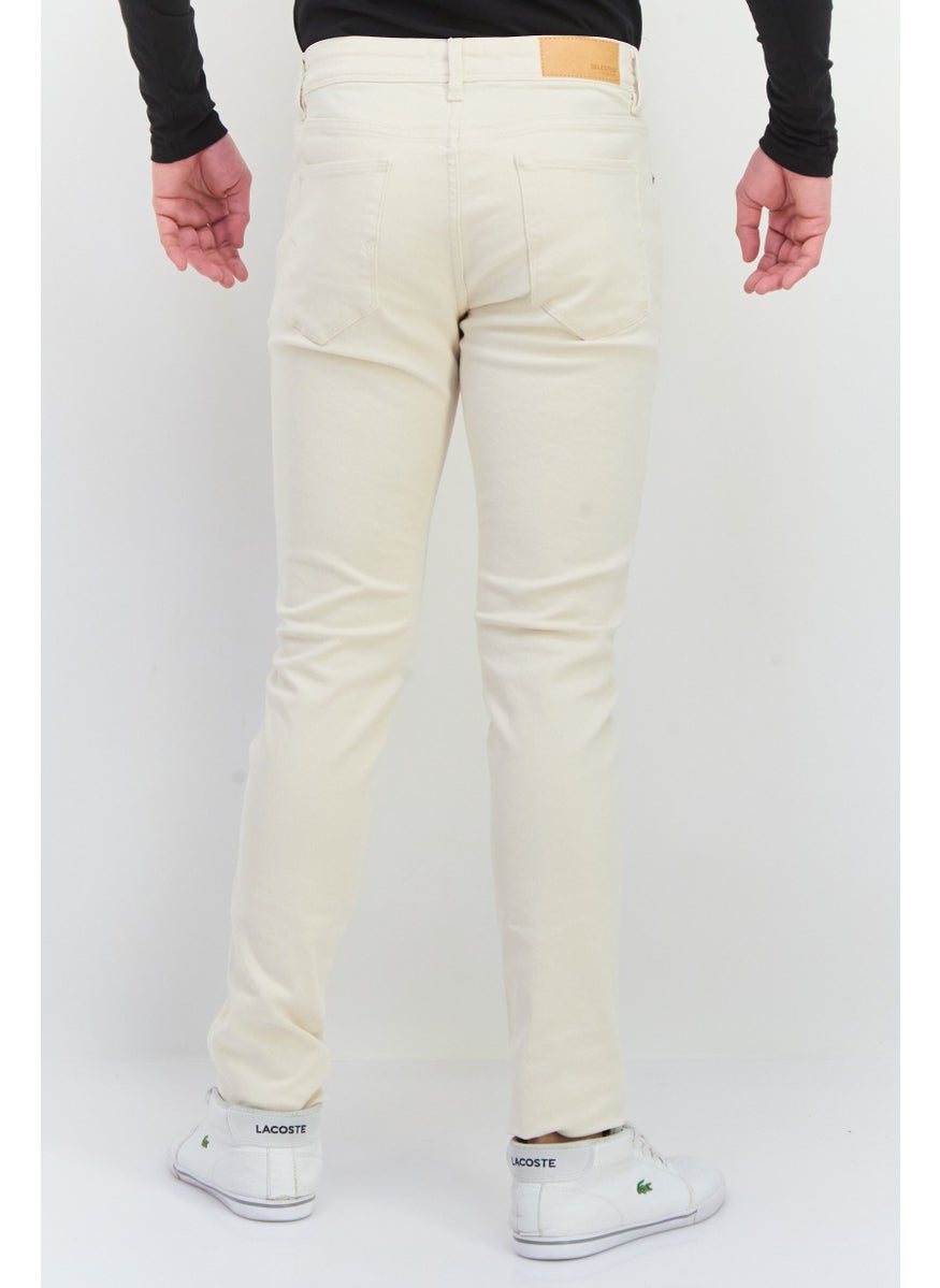 Selected Homme Men Slim Fit Solid Non Stretchable Denim Jeans, Off White  - Image 3
