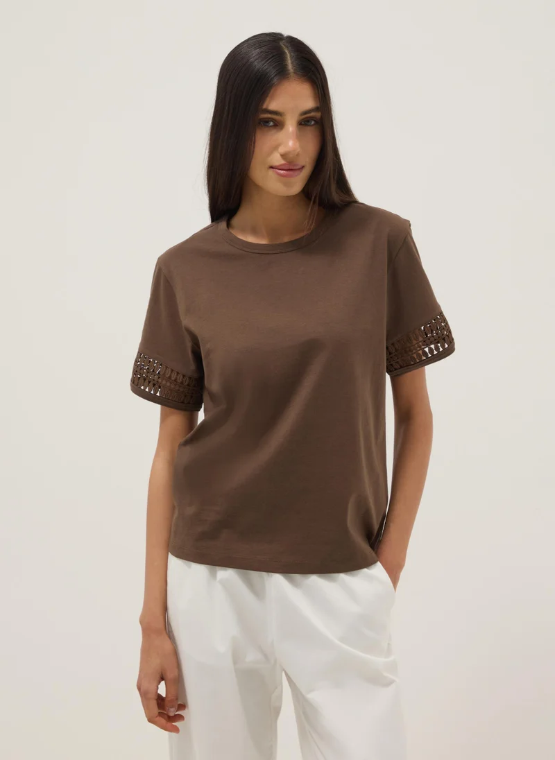 Ovs OVS Brown Pure Cotton Short-Sleeve T-Shirt