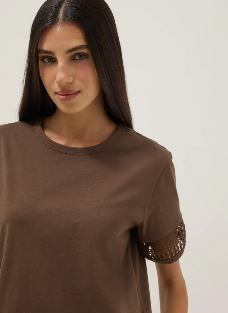 Ovs  OVS Brown Pure Cotton Short-Sleeve T-Shirt for Women | Best Price UAE