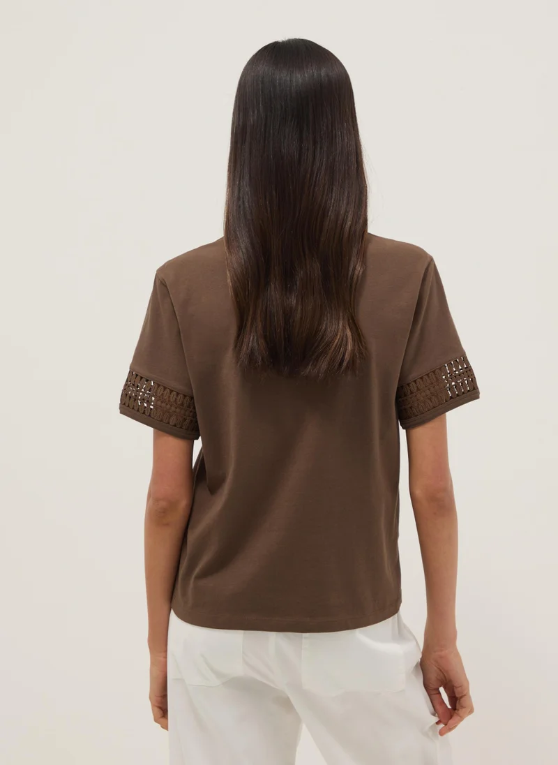 Ovs  OVS Brown Pure Cotton Short-Sleeve T-Shirt for Women | Best Price UAE