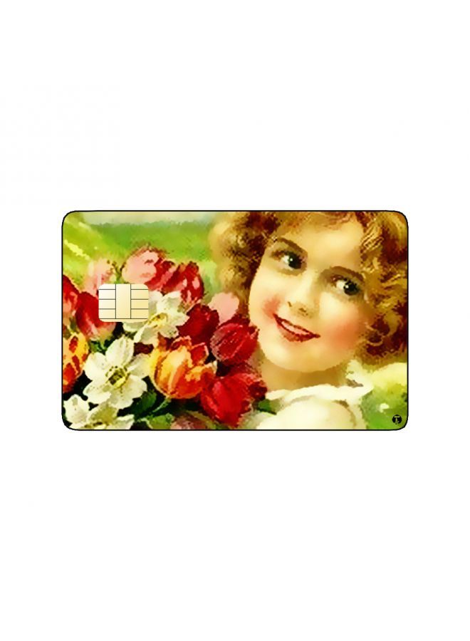 RKN PRINTED BANK CARD STICKER Beautiful Girl Drawing With Roses - Image 1