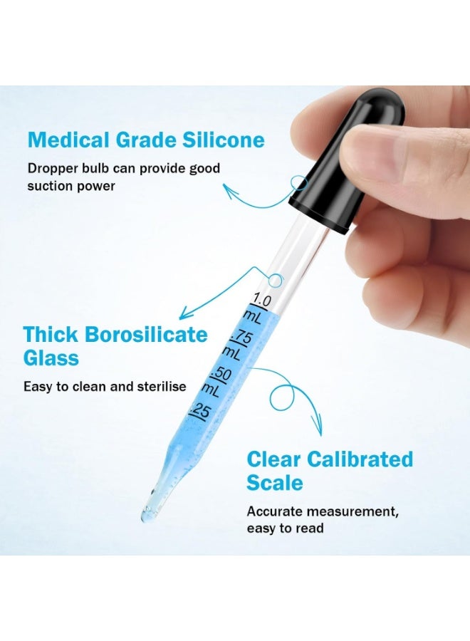 10PCS Glass Pipette with Measurement, 1ml Glass Pipette Dropper with Silicone Head, Pippets Dropper with Bent & Straight Tips, for Essential Oils, Transfer, and Dispensing of Liquids - Image 1