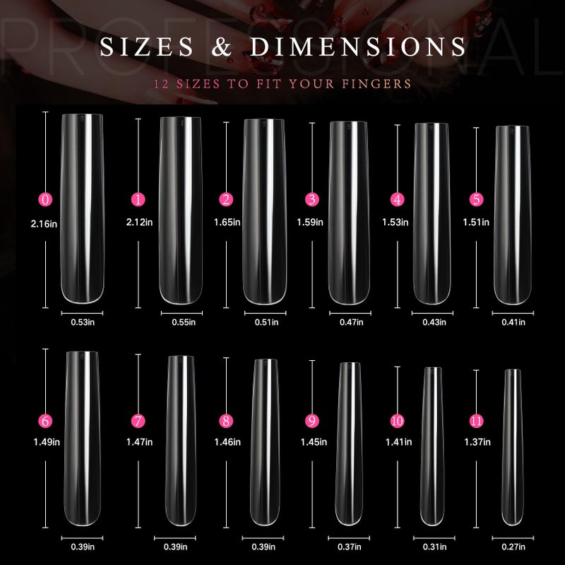 Ranrose Extra Long Nail Tips, 240PCS XXXL Long Square Acrylic Nails Full Cover Clear Long Straight Tapered Square Nail Tips 12 Sizes Pre-shaped Fake Nails for DIY Press On Nail Extensions for Women - Image 4