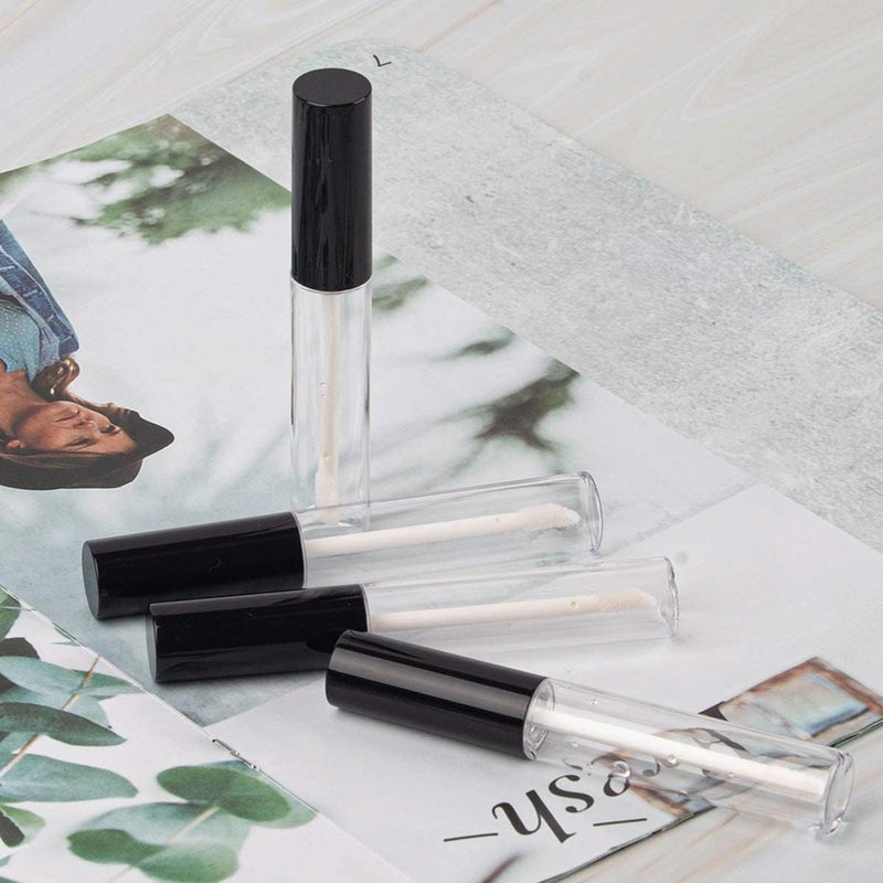 Grab Kart حاوية فارغة لملمع الشفاه من جاب كارت، أنبوب بلاستيكي غير قابل للكسر، للسفر، طويل، دائري، لملمع الشفاه للفتيات، زجاجات العناية بالشفاه، زجاجة شفافة قابلة لإعادة التعبئة 10 مل، مجموعة (عبوة من 10 قطع) - Image 2