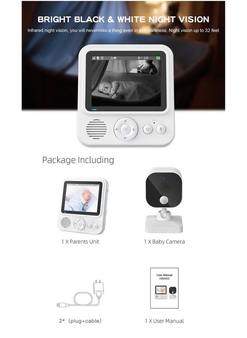 Demine Baby Monitor with Camera and Audio LCD Wireless Baby Monitor With Night Vision Two-Way Talk Baby Monitor No WiFi Nanny Security Night Vision Temperature Sleep Camera baby monitor With Night Vision, Room Temperature Monitoring High Sensitivity Microphone and Speaker with Night Light - Image 2