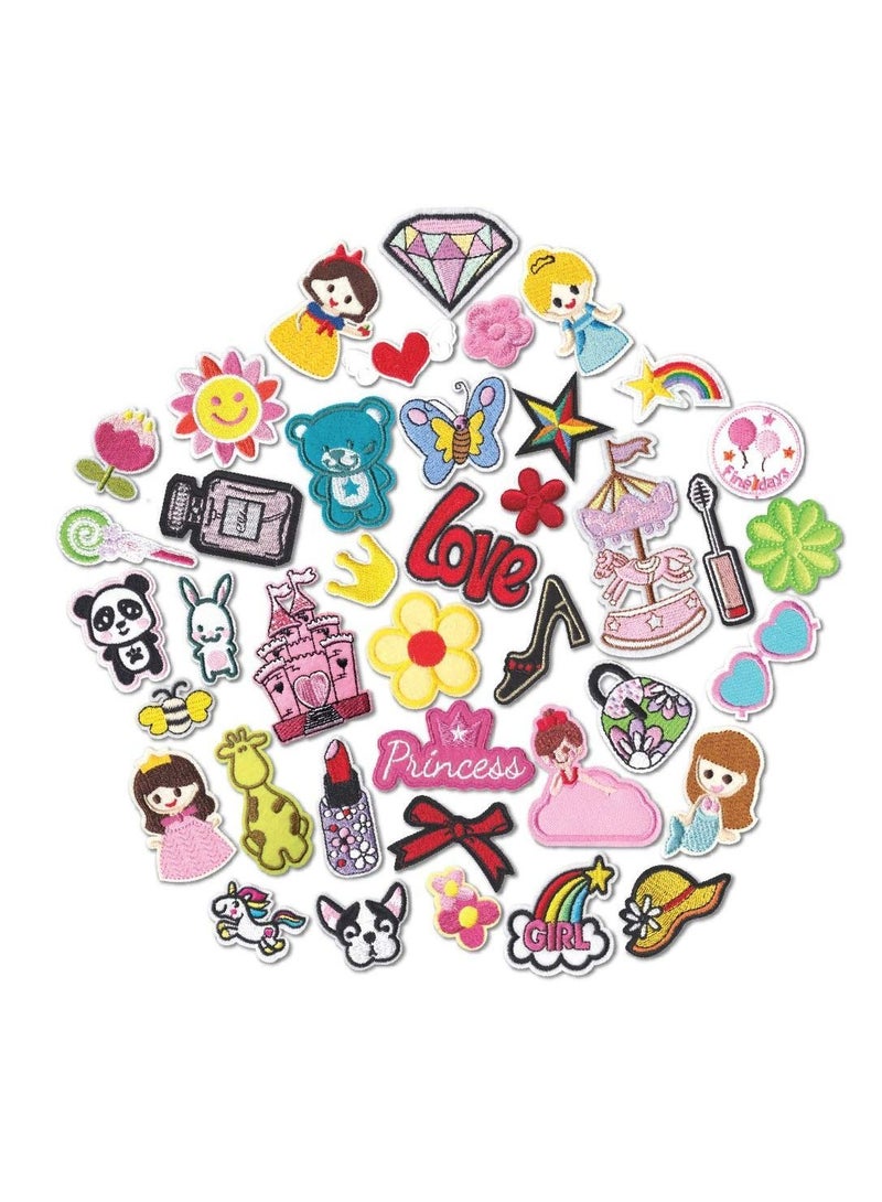 40 Pack Cute Girls Iron-On Patches Embroidery - Image 1
