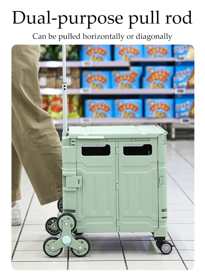 DUNISO Folding Shopping Trolley with Stair Climbing Wheels，Adjustable Height Grocery Cart with Cover，Multifunctional Storage Cart，Durable and Sturdy, For Groceries Travel Picnic Camping Office  - Image 4