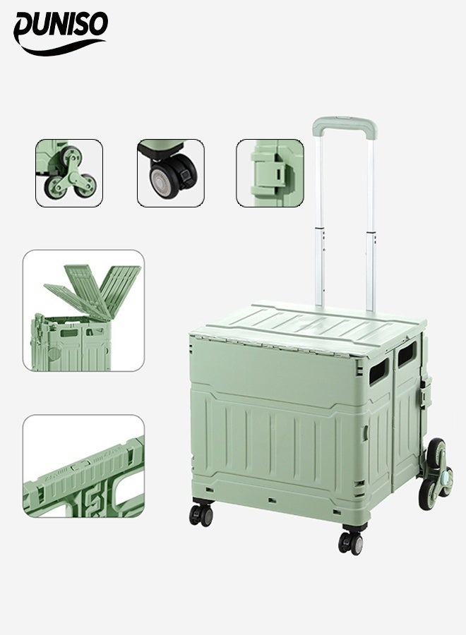 DUNISO Folding Shopping Trolley with Stair Climbing Wheels，Adjustable Height Grocery Cart with Cover，Multifunctional Storage Cart，Durable and Sturdy, For Groceries Travel Picnic Camping Office  - Image 1