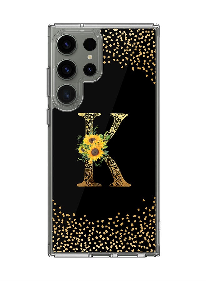 Stylizedd Classic Clear Case for Samsung Galaxy S25 Ultra , Hybrid Soft Transparent Cover Custom Monogram Initial Letter Floral Pattern Alphabet - K ( Black) - Image 1