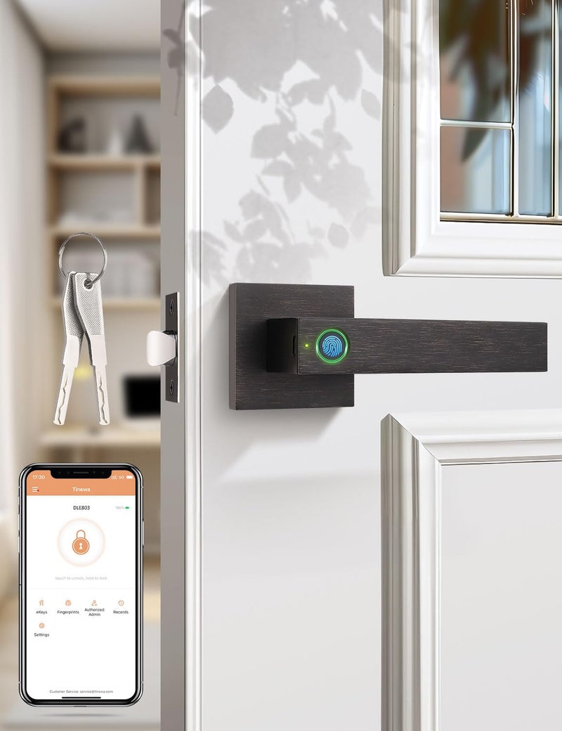 Tinewa Fingerprint Door Lock Biometric Door Knob with Smart Lock Keyless Entry Door Handle with App Bedroom Office Hotel Pantry Oil Rubbed Bronze - Image 2