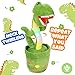 Hopearl Glowing Dancing Dinosaur Toy Repeats What You Say Talking TRex Toy Wriggle Singing Mimicking Twisting Light Up Interactive Animated Toy Speaking Plush Gift for Kids Green 13 - Image 2