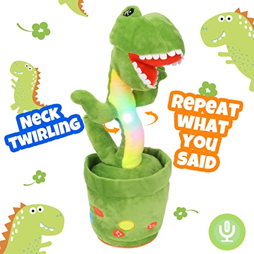 Hopearl Glowing Dancing Dinosaur Toy Repeats What You Say Talking TRex Toy Wriggle Singing Mimicking Twisting Light Up Interactive Animated Toy Speaking Plush Gift for Kids Green 13 - Image 1