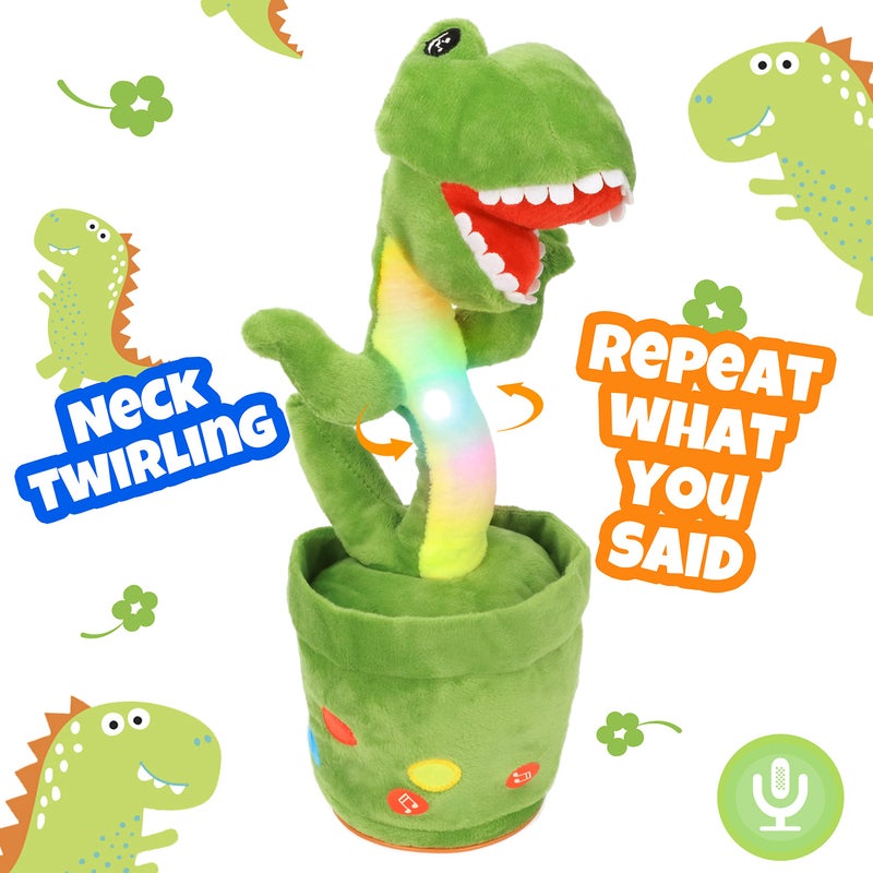 Hopearl Glowing Dancing Dinosaur Toy Repeats What You Say Talking TRex Toy Wriggle Singing Mimicking Twisting Light Up Interactive Animated Toy Speaking Plush Gift for Kids Green 13 - Image 3