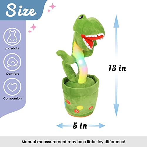 Hopearl Glowing Dancing Dinosaur Toy Repeats What You Say Talking TRex Toy Wriggle Singing Mimicking Twisting Light Up Interactive Animated Toy Speaking Plush Gift for Kids Green 13 - Image 5