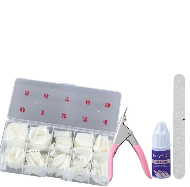 Feelhigh Nail Extention kit 500 Nails1 Tip box1 Nail buffer 5g extra strong glue tip Cutternailextkit - Image 1