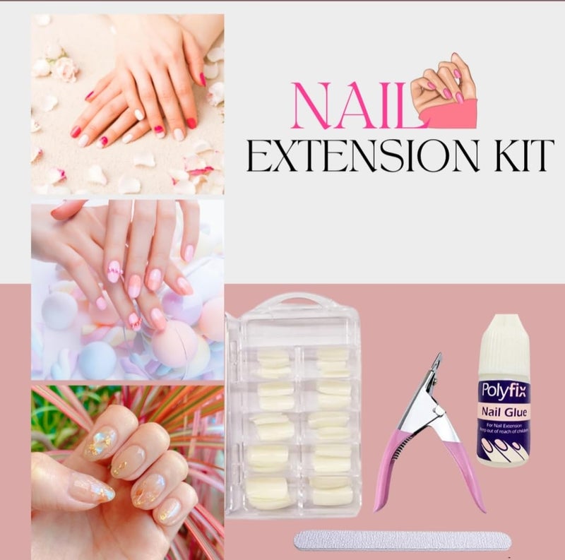 Feelhigh Nail Extention kit 500 Nails1 Tip box1 Nail buffer 5g extra strong glue tip Cutternailextkit - Image 2