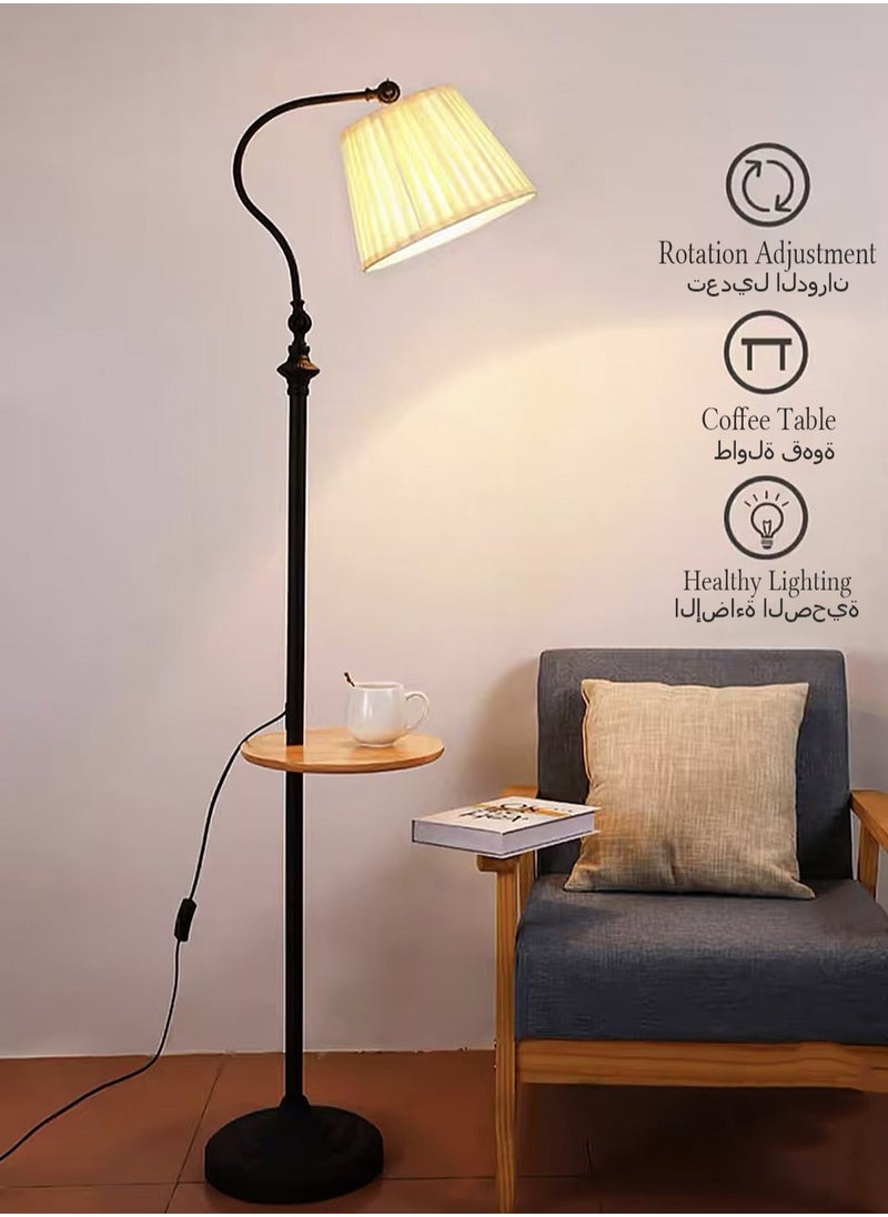 Nordic Adjustable Floor Lamp with Wooden Tray - 3 Color Modes & Wrinkle Fabric Shade for Bedroom, Living Room, Study (White） - pzsku/ZFC110A8CD56A3F9467BFZ/45/_/1720607284/84f0e6b9-4678-4f6c-a640-3162f5c0a5c9