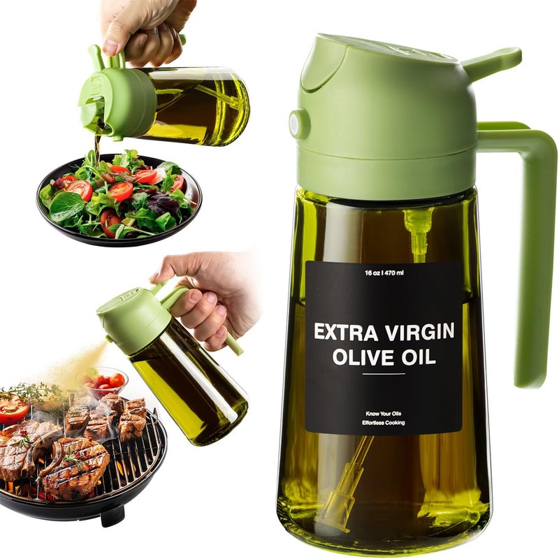 CXINYI - 16oz/470ml Olive Oil Dispenser for Kitchen with Stickers - 2 in 1 Olive Oil Sprayer for Cooking, Air Fryer, and Salad, Green (Light-Proof Kitchen Gadget) - Image 1
