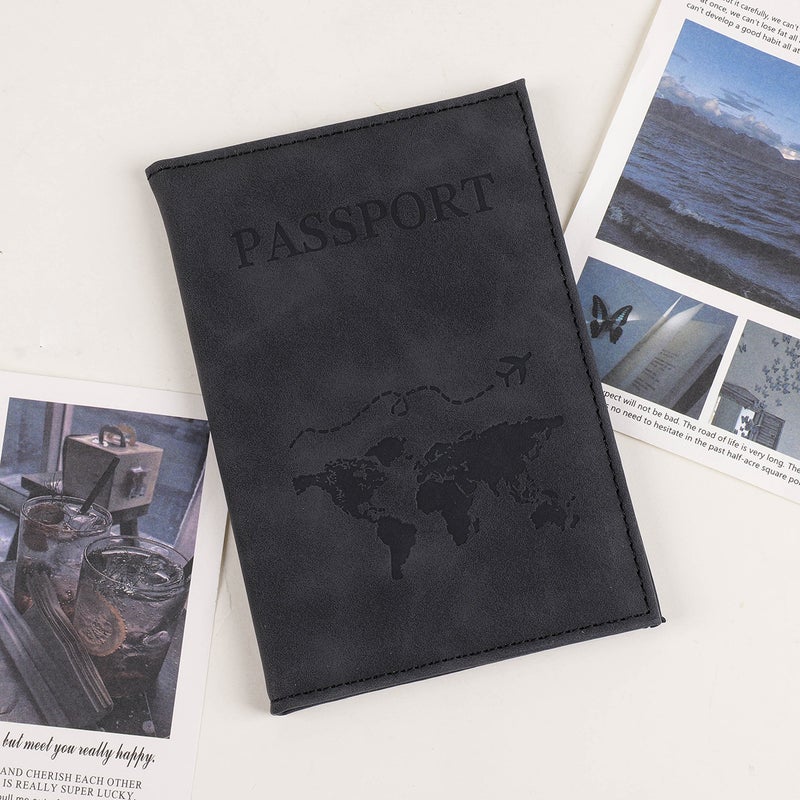 Cross-border travel abroad passport book pu protective case boarding pass carry-on storage bag multi-function document wallet card holder Black - Image 1