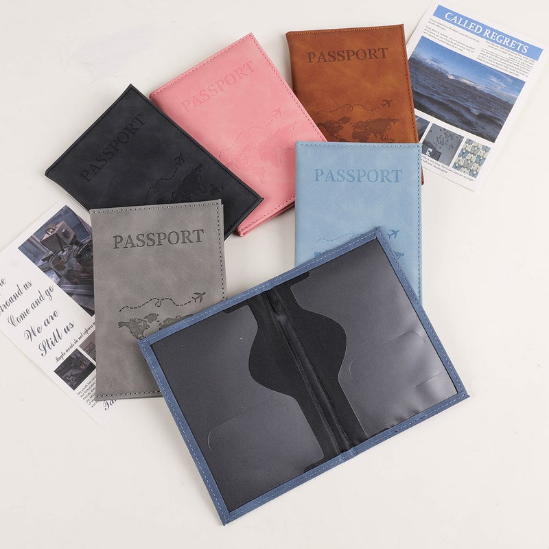 Cross-border travel abroad passport book pu protective case boarding pass carry-on storage bag multi-function document wallet card holder Black - Image 5