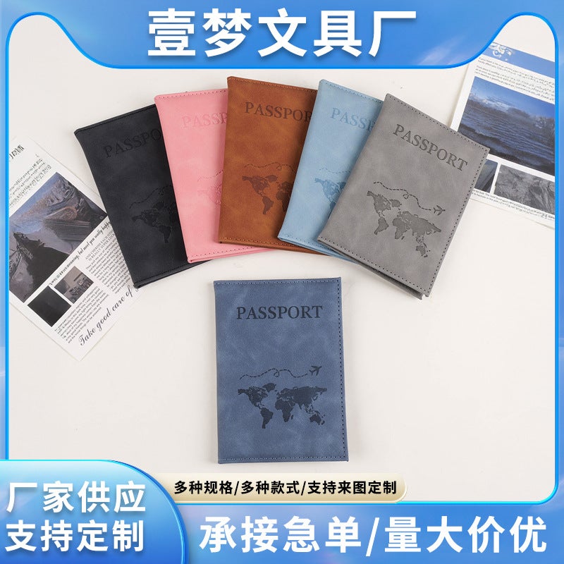 Cross-border travel abroad passport book pu protective case boarding pass carry-on storage bag multi-function document wallet card holder Black - Image 3