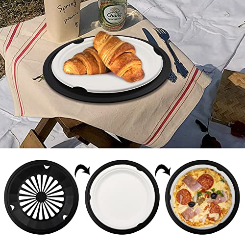 EBIGIC Paper Plate Holders with Snap-In Grooves 10.5 Inch Plastic Paper Plate Holders Reusable Black Heavy Duty supports for Picnic Party Dinner 8 Packs - Image 4