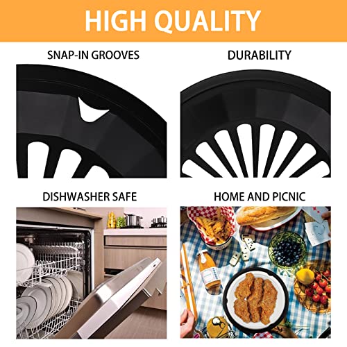 EBIGIC Paper Plate Holders with Snap-In Grooves 10.5 Inch Plastic Paper Plate Holders Reusable Black Heavy Duty supports for Picnic Party Dinner 8 Packs - Image 3