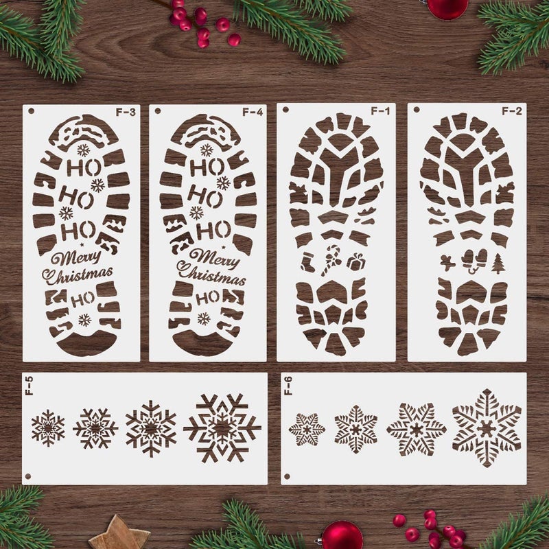 ivana's Ivana's Christmas Stencils for Painting Santa Footprints for Floor, Santa Claus Boot Prints and Snowflake Stencils Template, Reusable Plastic Elf Foot Print Stencil Holiday Xmas Decorations DIY Craft