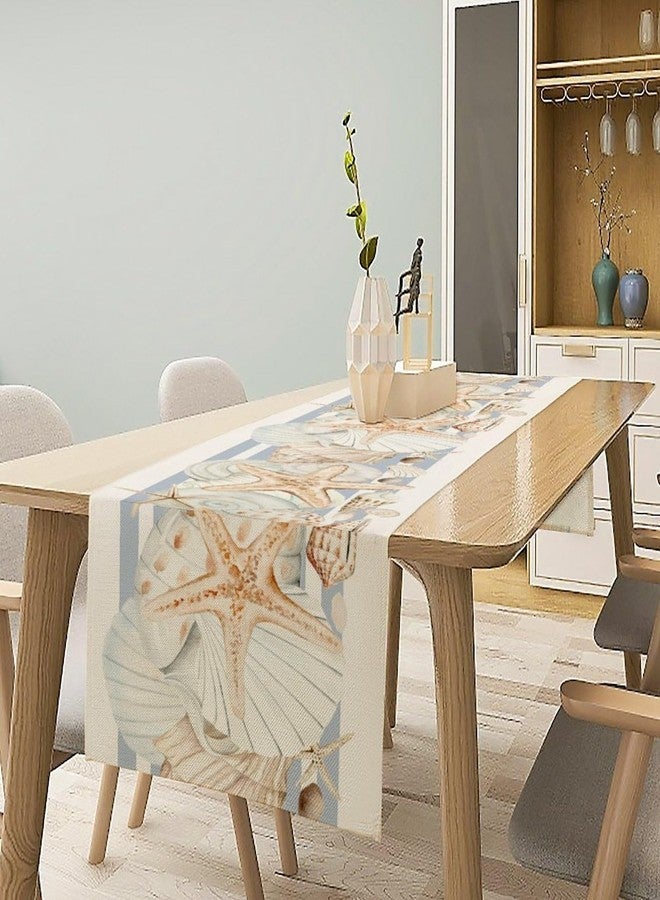 KANEPE Sea Table Runner Watercolor Beige Shells Starfish Decor for Indoor Outdoor Party Dinner Festival Farmhouse Holiday Dining Room Home Kitchen Restaurant, 13x60in - Image 2