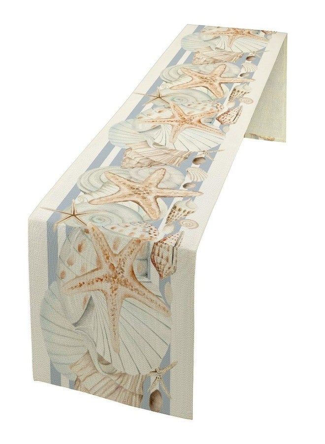 KANEPE Sea Table Runner Watercolor Beige Shells Starfish Decor for Indoor Outdoor Party Dinner Festival Farmhouse Holiday Dining Room Home Kitchen Restaurant, 13x60in - Image 1