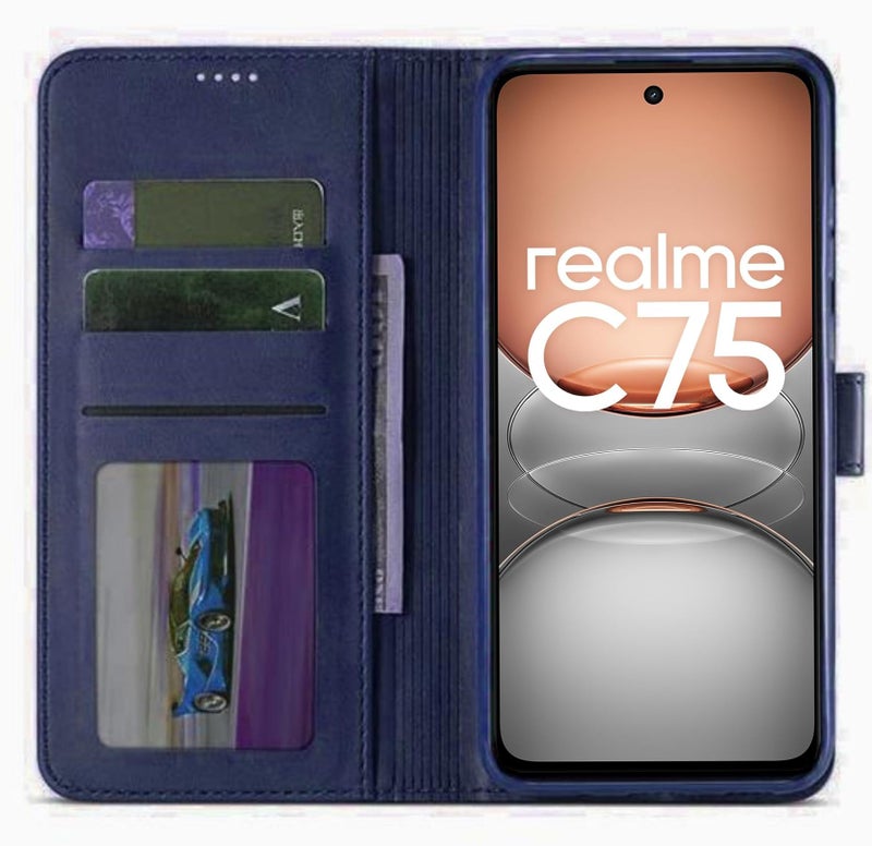 SHINESTAR Realme C73 5G / Realme C75 5G Flip Back Cover | PU Leather Flip Cover Wallet Case with TPU Silicone Case Back Cover for Realme C73 5G / Realme C75 5G - Ultimate Blue - Image 3