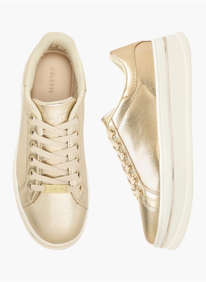 Celeste Women's Metallic Ankle Sneakers with Lace-Up Closure  - Image 1