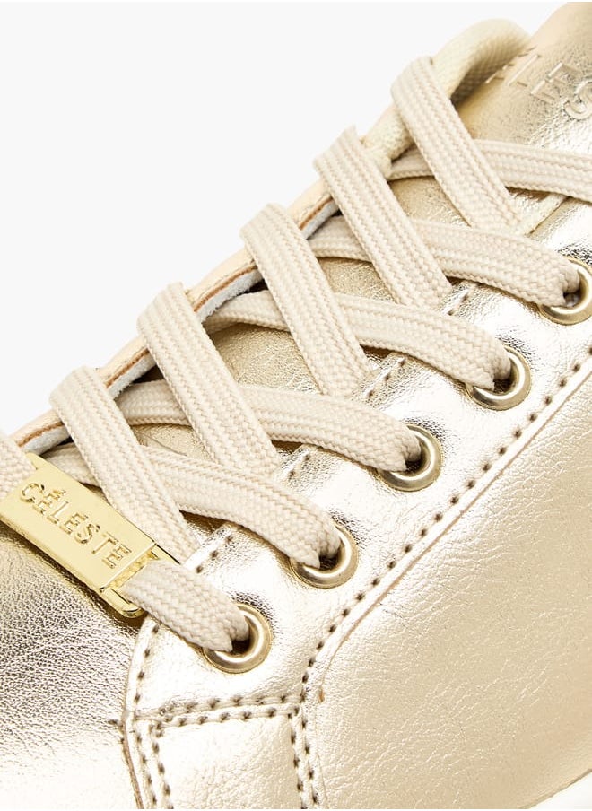 Celeste Women's Metallic Ankle Sneakers with Lace-Up Closure  - Image 5