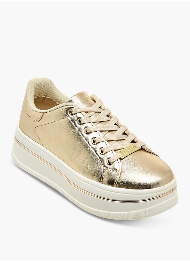 Celeste Women's Metallic Ankle Sneakers with Lace-Up Closure  - Image 2