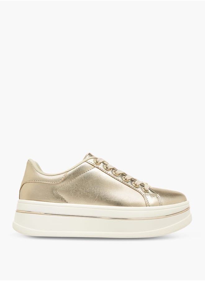 Celeste Women's Metallic Ankle Sneakers with Lace-Up Closure  - Image 3
