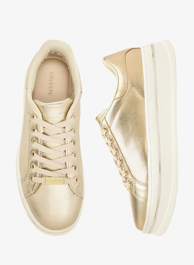 Celeste Women's Metallic Ankle Sneakers with Lace-Up Closure