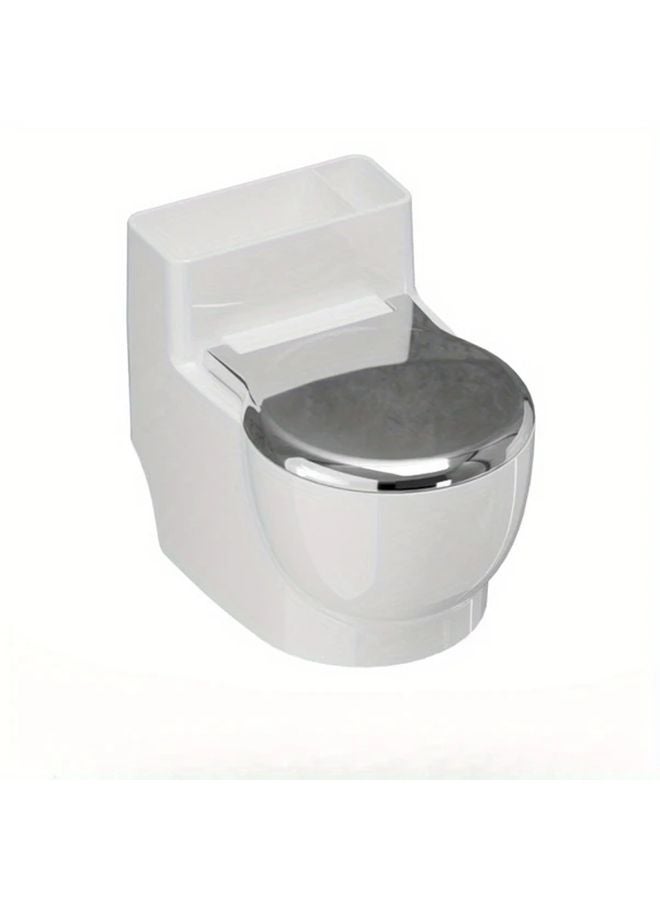 مطفأة سجائر فضية على شكل مرحاض بغطاء، حاوية رماد معدنية بلاستيكية قابلة للتعليق على الحائط - Image 1