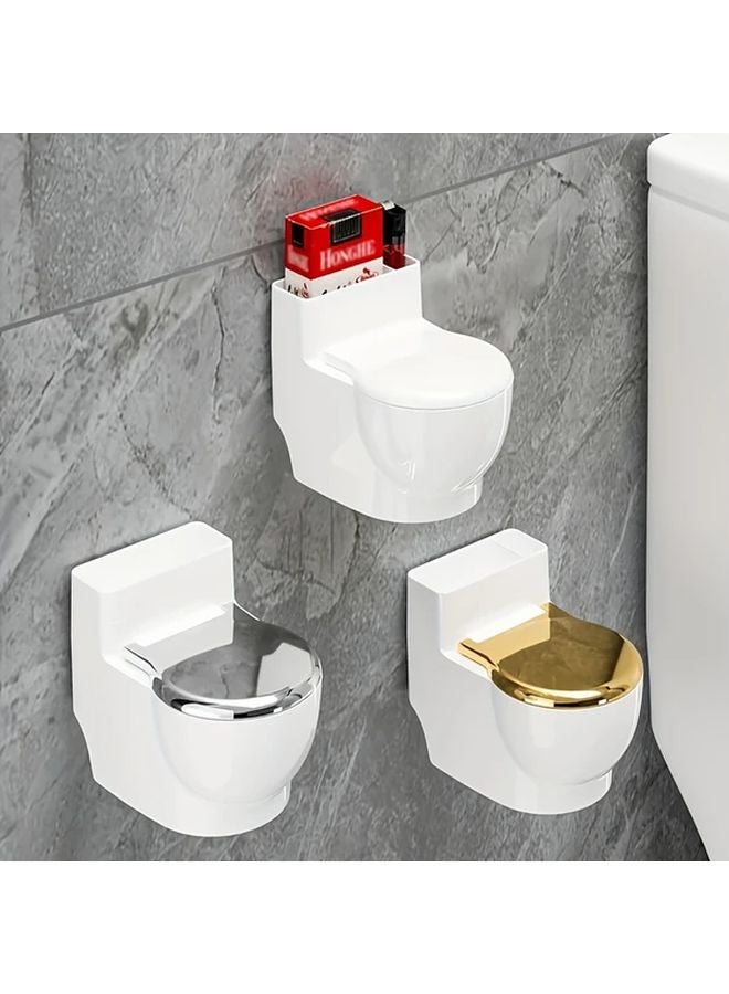 مطفأة سجائر فضية على شكل مرحاض بغطاء، حاوية رماد معدنية بلاستيكية قابلة للتعليق على الحائط - Image 2