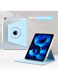 For Apple IPadAir4/5 Magnetic Tablet Protective Case Pro11 Split 9 Generation 10 Generation Rotating Book Leather Case Suitable-Color:White Ice Blue [magnetic Ring Book/transparent]]-Applicable Model:iPad Air/Air2(9.7-inch) [acrylic 2.0]]