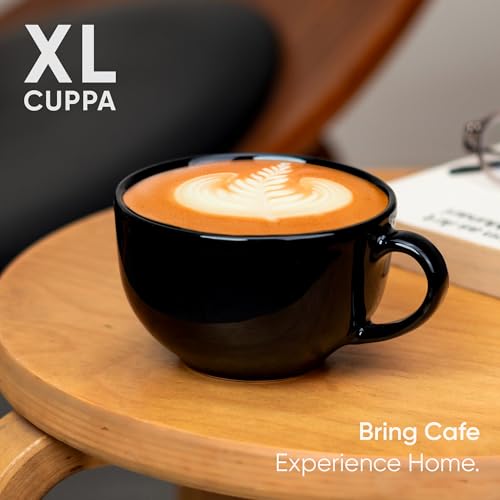 Shay Large Ceramic Coffee Cup, 1pc, Full Black, 320ml | Cappuccino Cup | Glossy Finish | Premium Porcelain Coffee Mug | Microwave Safe (XL Cuppa 1pc - Full Black) - Image 2