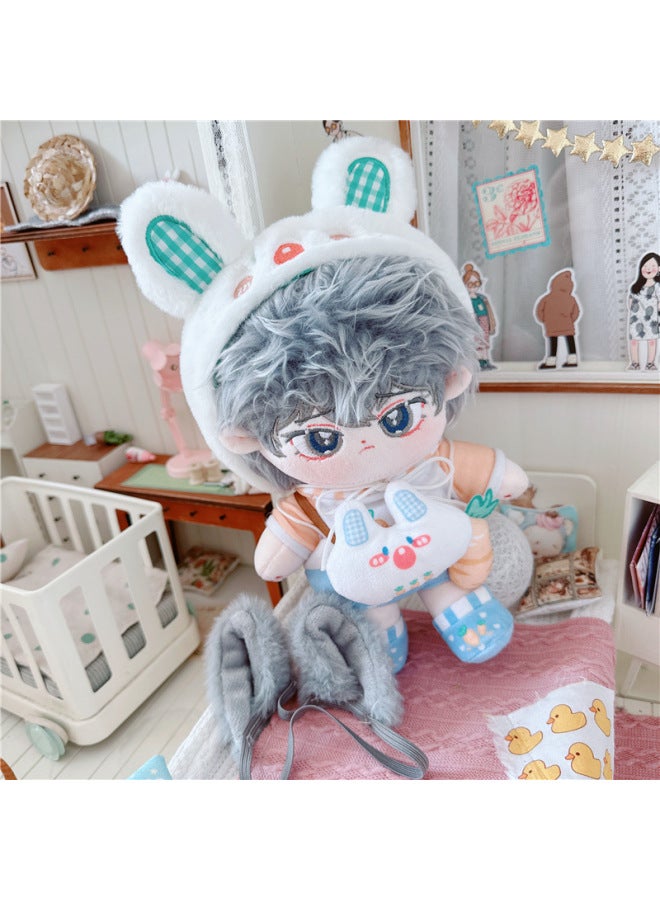 20cm Non-attribute Star Doll Humanoid Doll Plush Toy Gray Cub Cute Cotton Doll Nude Doll-Specifications:There Is A Skeleton 20cm-Color:Little Boy + Buck Tooth Rabbit - Image 1