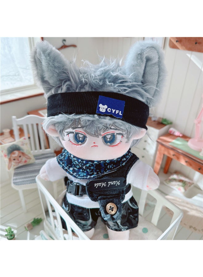 20cm Non-attribute Star Doll Humanoid Doll Plush Toy Gray Cub Cute Cotton Doll Nude Doll-Specifications:There Is A Skeleton 20cm-Color:Little Boy + Buck Tooth Rabbit - Image 3