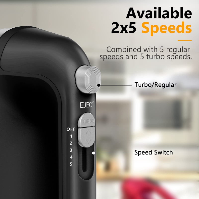 LILPARTNER Hand Mixer Electric, 450W Kitchen Mixers with Scale Cup Storage Case, Turbo Boost/Self-Control Speed + 5 Speed + Eject Button + 5 Stainless Steel Accessories, For Easy Whipping Dough, Cream, Black - Image 3