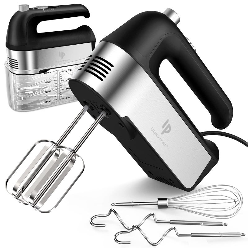 LILPARTNER Hand Mixer Electric, 450W Kitchen Mixers with Scale Cup Storage Case, Turbo Boost/Self-Control Speed + 5 Speed + Eject Button + 5 Stainless Steel Accessories, For Easy Whipping Dough, Cream, Black - Image 1