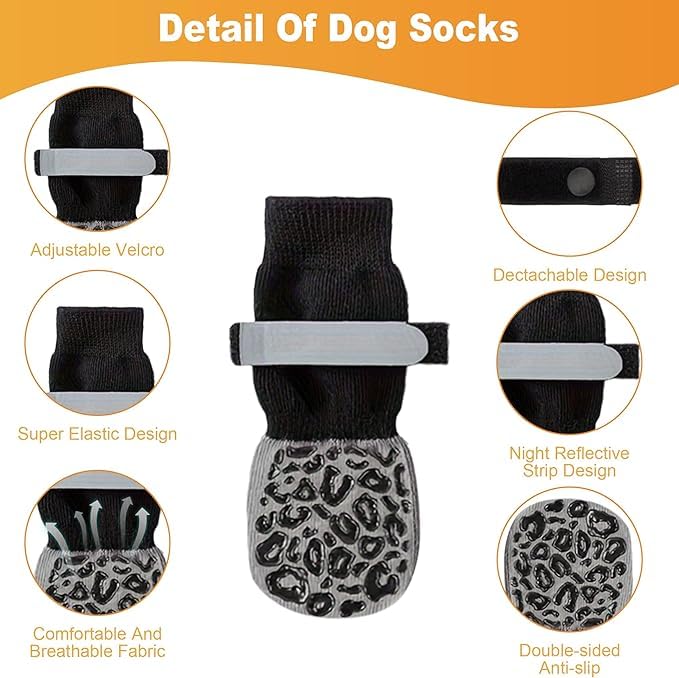 KUTKUT 4Pcs Non Slip Dog Socks to Prevent Licking Paws, Strong Traction for Hardwood Floors, Senior Dogs, Paw Protector, Prevent Scratching, Double Sides Anti Slip Dog Socks(Size:- S: L*W: 14cm*5cm) - Image 3