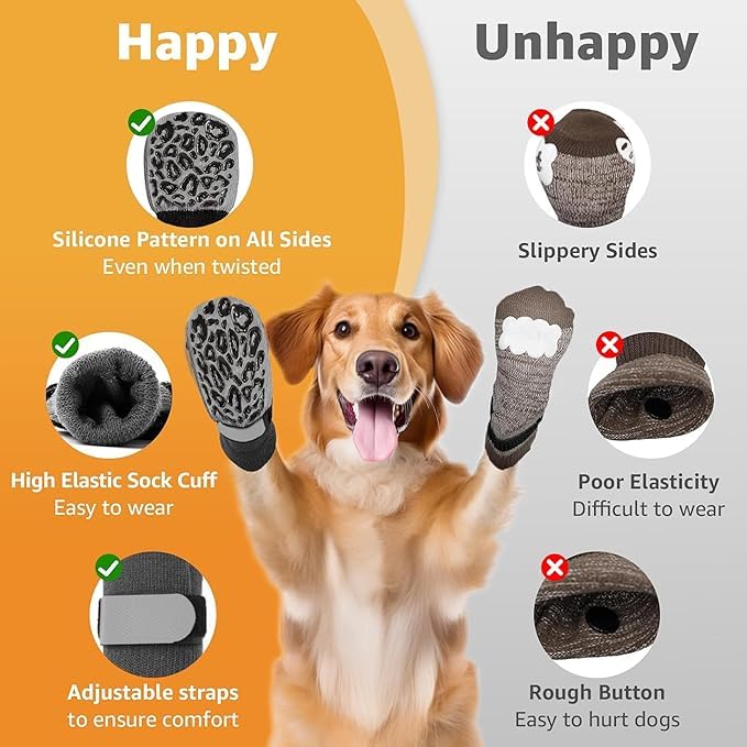 KUTKUT 4Pcs Non Slip Dog Socks to Prevent Licking Paws, Strong Traction for Hardwood Floors, Senior Dogs, Paw Protector, Prevent Scratching, Double Sides Anti Slip Dog Socks(Size:- S: L*W: 14cm*5cm) - Image 4