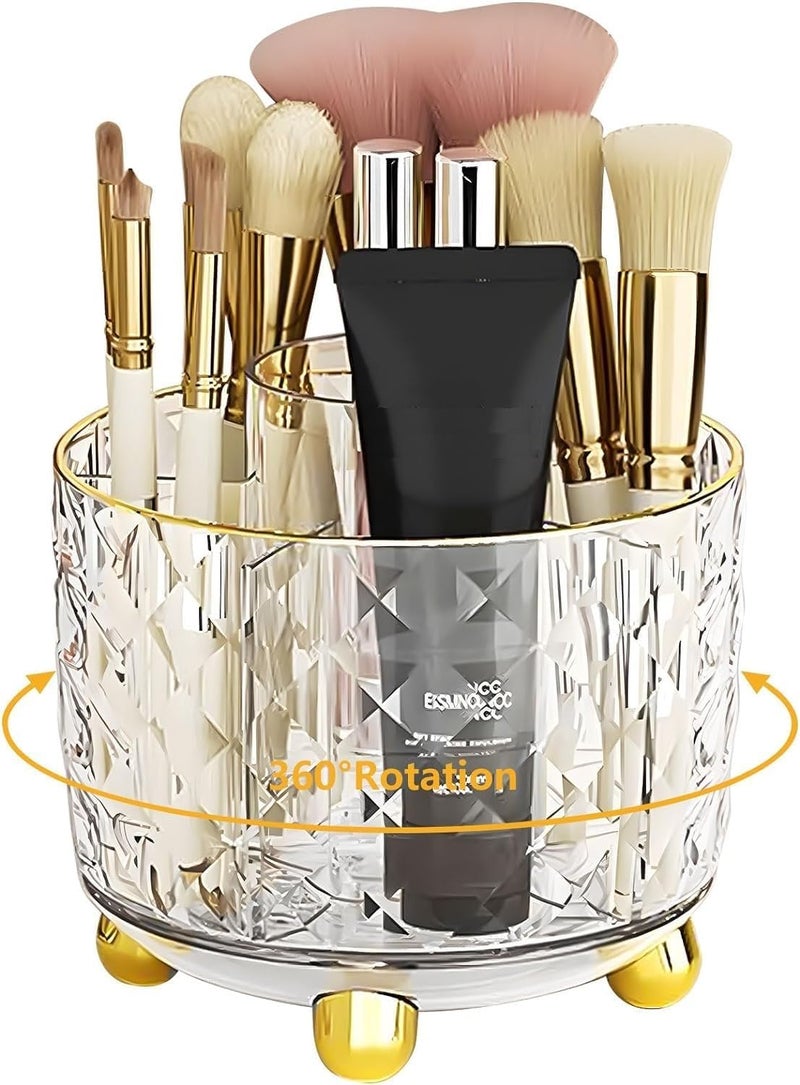 Snivy Snivy Makeup Brush Holder, 360° Rotating Clear Makeup Brush Organizer, 6 Slot Make up Brushes Cup for Cosmetics, Nail Polish, Bathroom Vanity Desktop Organizer  - Image 1