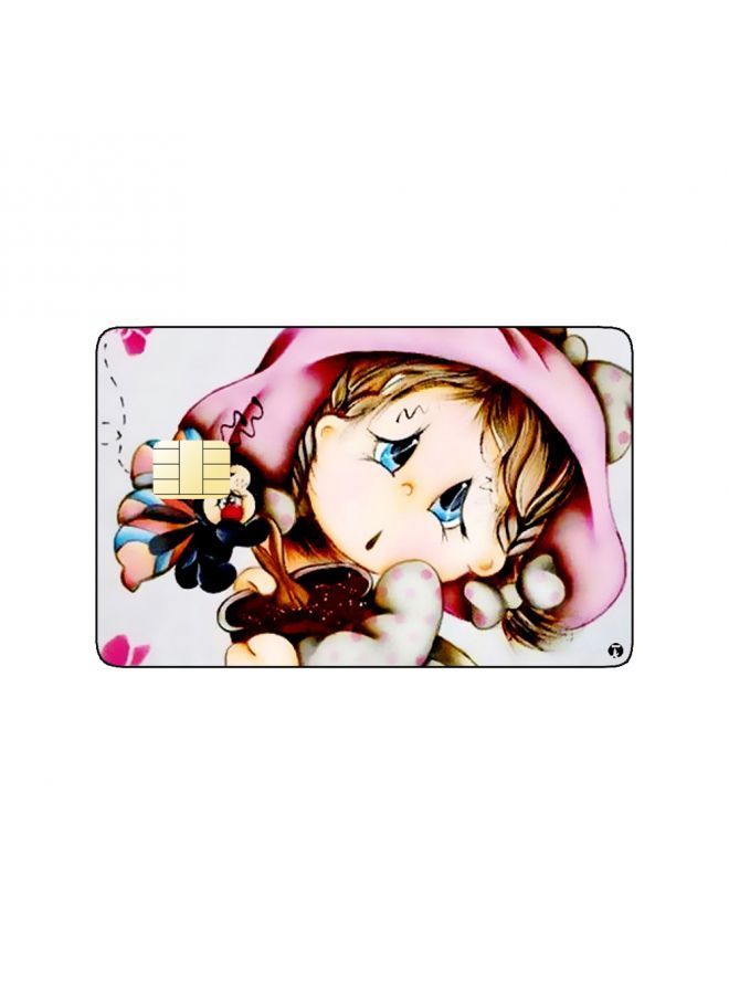 RKN PRINTED BANK CARD STICKER Cute Girl Drawing With Roses - Image 1